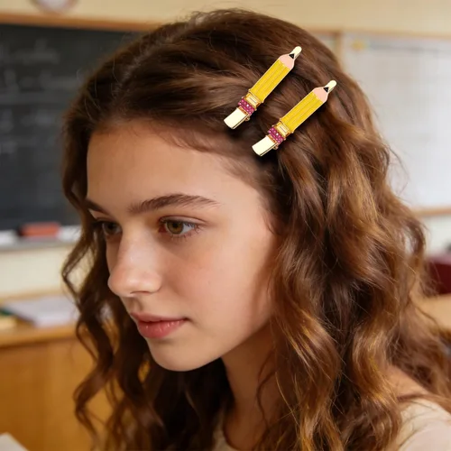 Miniatura 6 de Pinzas para el pelo de lápiz, paquete de 6 pinzas para el pelo para profesores, divertidas pinzas para el cabello de regreso a la escuela