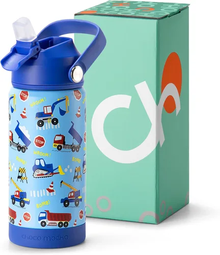 Miniatura 32 de Botella de Agua Choco Mocha para Niños para la Escuela, Botella de Agua Aislada para Niños de Acero Inoxidable para Niños, 14 Oz Camión Monstruo