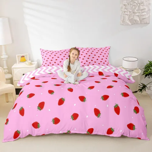 Miniatura 18 de Funda de Edredón Rosa Tamaño Queen para Niñas con Rayas Blancas, Juego de Ropa de Cama Decorativa, Funda de Edredón de Estilo Simple y Moderno