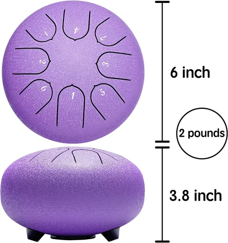 Miniatura 5 de Lronbird Percusión de tambor de lengua de acero, instrumentos musicales de 6 pulgadas, 8 notas, regalos musicales para familiares y amigos (lavanda)