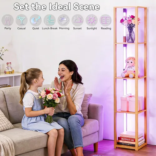 Miniatura 3 de RGBCW - Lámpara de pie LED inteligente y moderna con sincronización de música, lámpara de estante de esquina que cambia de color, lámpara de pie