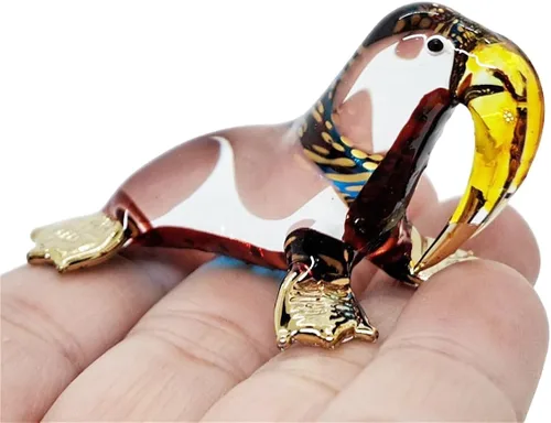 Miniatura 3 de Minúscula cabeza de elevación de 2 pulgadas, color marrón, azul, dorado, sello de morsa, león marino, animal de vidrio soplado a mano, lindo