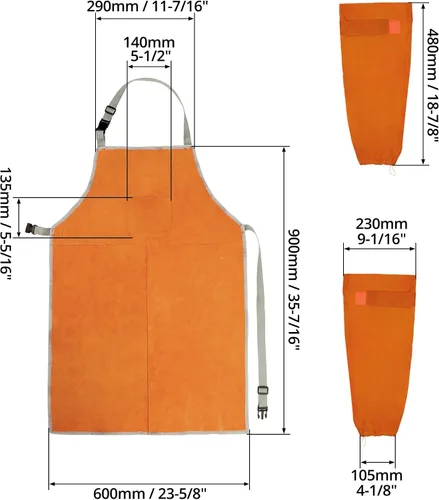 Miniatura 6 de QWORK Delantal y mangas de soldadura, juego de protectores de trabajo de soldadura, taller de trabajo de cuero resistente al calor y al fuego, ropa