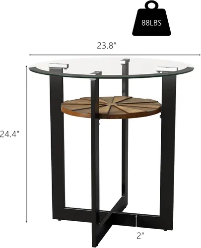 Miniatura 2 de Mesa auxiliar redonda de vidrio negro de 2 niveles, mesa auxiliar circular para sofá con vidrio templado de 0.315 in, mesa de noche transparente
