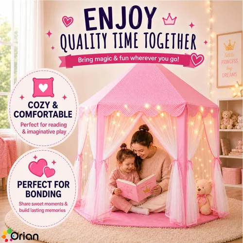 Miniatura 7 de ORIAN Tienda de campaña Princess Castle Playhouse para niñas con luces LED de estrella – Para interiores y exteriores, tienda de campaña grande