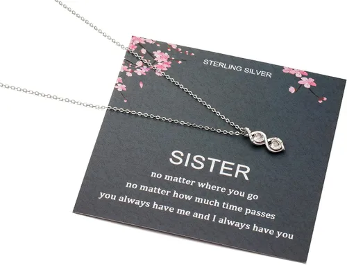 Miniatura 5 de Regalos para hermanas de hermana, collar de plata de ley con dos infinitos entrelazados con doble corazón, joyería de cumpleaños, collares de regalo