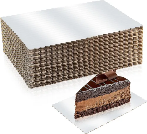 Miniatura 7 de Crtiin 50 tablas rectangulares para tartas de 14 x 10 pulgadas, base de postre de un cuarto de hoja, base rectangular para tartas para pizza, Dorado