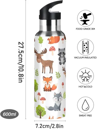 Miniatura 9 de BPA-Free Sport Water Bottle Insulated 20 Oz, Stainless Steel Vacuum Insulated Water Bottle for Gym Outdoor Travel School, Cute Woodland Animals Bears