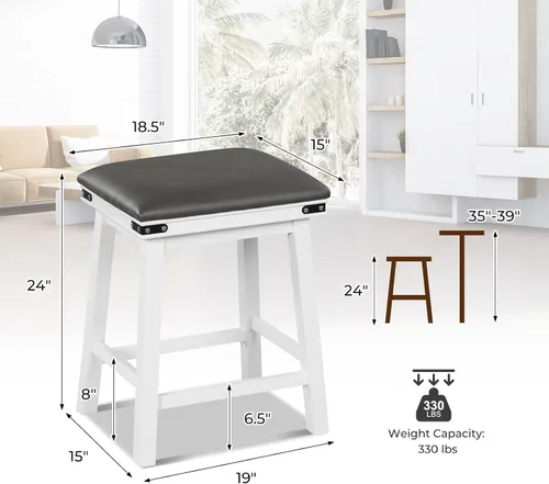Miniatura 3 de Giantex Juego de 2 taburetes de bar de 24 pulgadas de altura de mostrador, taburetes de bar de madera sintética de granja con asiento acolchado