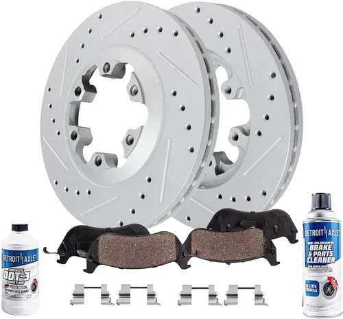 Miniatura 21 de Detroit Axle - Kit de freno trasero para Mercedes-Benz ML320 1998-2003, rotores de freno de disco ranurados perforados 03-05 ML350 Pastillas