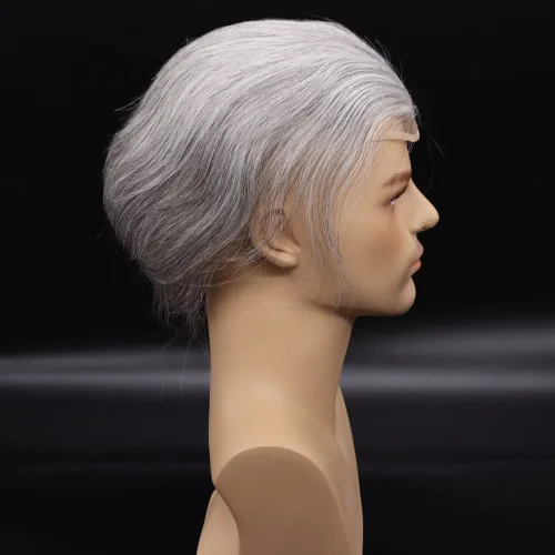 Miniatura 7 de Peluca de cabello humano europeo de repuesto para hombre, encaje suizo frontal, 0.003 in, piel fina, poliuretano, con bucle, 10 x 8 pulgadas, 20%