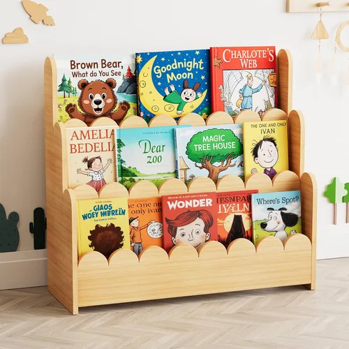 Miniatura 10 de SpaceAid Estantería festoneada de 3 niveles, estantería Montessori para niños pequeños, estante organizador de libros de madera, muebles de Negro