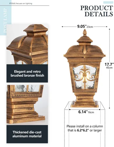Miniatura 6 de Paquete de 2 luces de poste para exteriores, lámpara de poste de bronce, luces de calle antiguas para patio, jardín, césped de cerca, camino