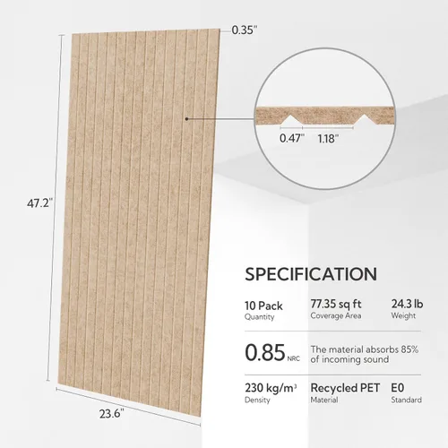 Miniatura 2 de Olanglab Paneles Acústicos de Pared Paquete de 10, 48 x 24 por cada panel acústico absorbente de sonido, paneles de sonido decorativos para estudio