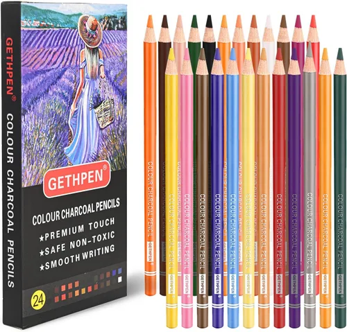 GETHPEN Lápices de pastel, juego de lápices de carbón coloreados para dibujo, lápices de color tono de piel, lápices de carbón para dibujo, lápices