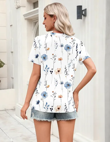 Miniatura 6 de Zeagoo Camisetas de manga corta con cuello en V para mujer, bonitas, elegantes, casuales, para negocios, trabajo, blusa