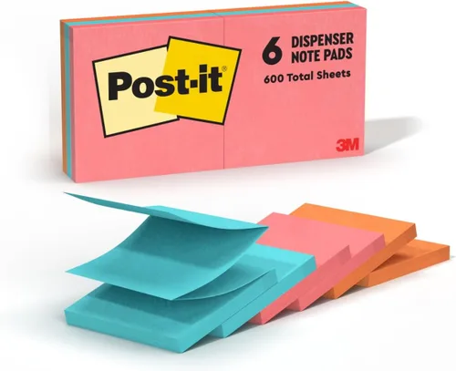 Post-it Pop-up Notes 3x3 in 6 Pads America's #1 Favorite Sticky Notes Poptimistic Collection Bright Colors (Magenta Pink Blue Green) Clean Removal