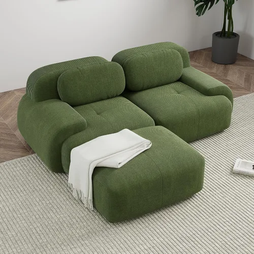 Miniatura 64 de Sofá modular sin hueso de 117 pulgadas, sofá modular en forma de L para sala de estar, sofá comprimido con asiento profundo, sofá nube de pana