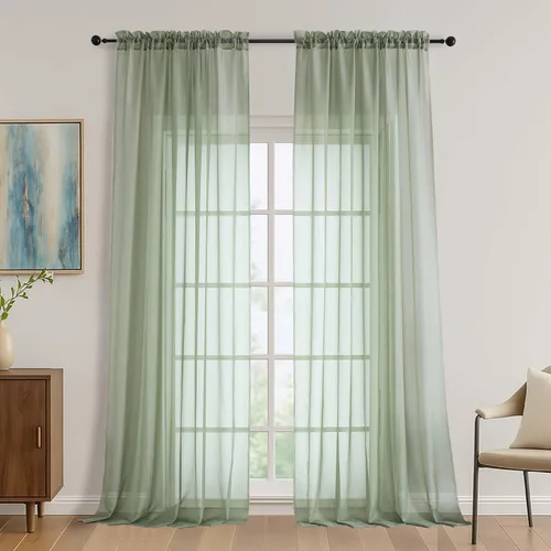 Miniatura 148 de OVZME - Cortinas traslúcidas blancas de 45 pulgadas de largo, 2 paneles, cortinas de gasa con bolsillo para barra para ventanas pequeñas, cada una