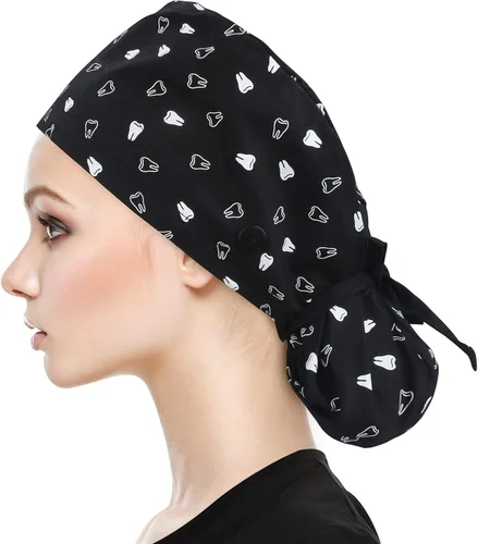 QBA Gorra de trabajo ajustable con botón, gorro forrado de satén, gorro de trabajo de algodón, banda elástica para atar en la espalda, unisex Pt