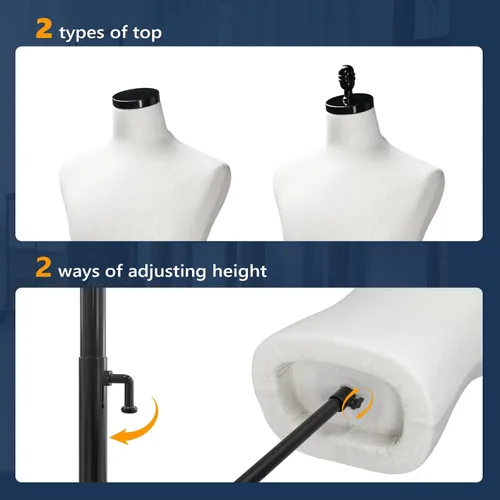 Miniatura 6 de VINGLI Torso de maniquí masculino con soporte de madera/metal, forma de vestir masculina de altura ajustable para exhibición de ropa y costura
