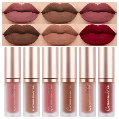 Miniatura 23 de evpct 1 Pieza Lápiz Labial Líquido Mate Malva Brillo Labial Conjunto Brillante para Mujeres Negras 24 Horas Rosa Lápiz Labial Sedoso Terciopelo