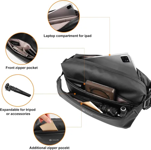 Miniatura 4 de TULLIO Bolsa cruzada para cámara, bolsa de hombro, bonita funda expandible impermeable para cámaras DLSR SLR sin espejo, color negro