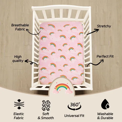 Miniatura 4 de Paquete de 4 sábanas suaves para bebé niña N Play para colchón de mini cuna, diseño de unicornio, arcoíris y corazón, lindo poliéster neutro unisex