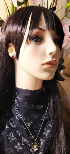 Miniatura 9 de Hermoso collar y aretes con colgante de mariquita en tono plateado, cadena de 19 pulgadas, joyería de moda en caja de regalo, Diamante de imitación