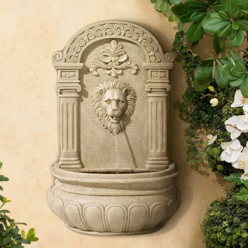 Miniatura 10 de Fuente de pared de león real de 31.5 pulgadas de alto, gran decoración rústica para interiores y exteriores, de bronce, con luz LED, estatua