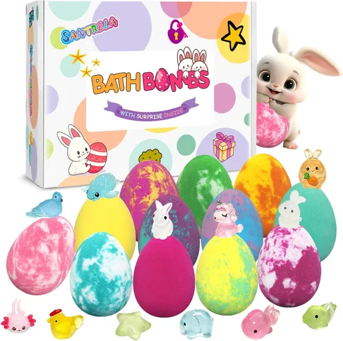 Bombas de baño de Pascua para niños con juguetes sorpresa en el interior, paquete de 12 bombas de baño para niños, cesta de Pascua, regalo para