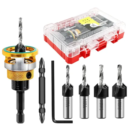 Juego de brocas avellanadoras HSS M2 de profundidad ajustable para tornillo de madera de EE. UU., 1/8 pulgadas, 9/64 pulgadas, 5/32 pulgadas, 11/64