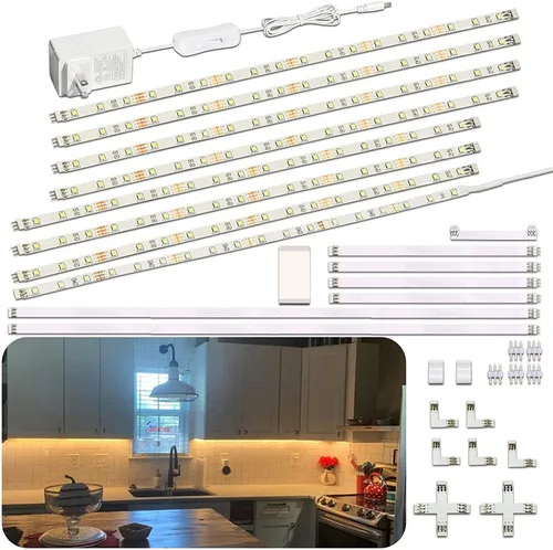 WOBANE Kit de iluminación para debajo del gabinete, 8 barras de luz LED de 12 pulgadas, luces debajo de la encimera para cocina, armario, Blanco