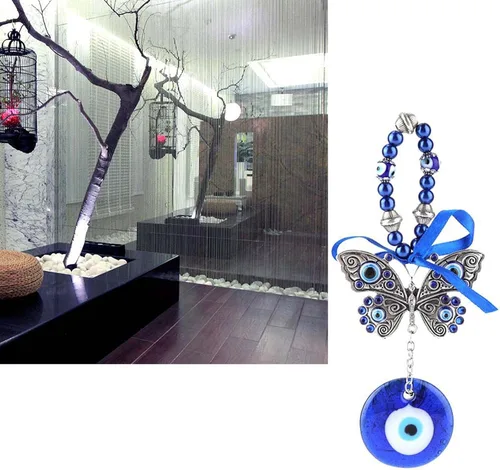 Miniatura 3 de Colgante de pared de cristal turco contra el mal de ojo, adorno azul de 6.69 pulgadas, amuleto de buena suerte, decoración de automóvil para oficina