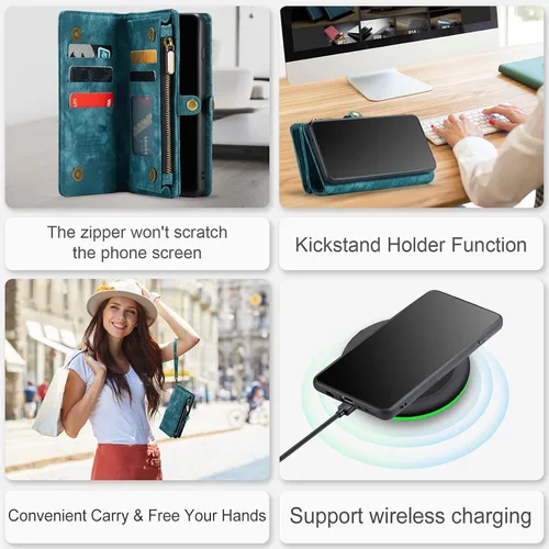 Miniatura 6 de Asuwish Funda de teléfono para Samsung Galaxy S10 Plus con cierre de cremallera, protector de pantalla de vidrio templado y tarjetero abatible