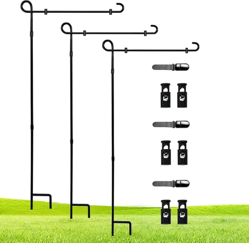 Paquete de 3 soportes para bandera de jardín, revestimiento de polvo de alta calidad, resistente a la intemperie, soporte de bandera de metal con