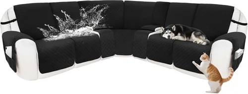 Miniatura 57 de Fundas para sofá modular reclinable, de terciopelo en forma de L, funda de consola central para perros y mascotas, lavable antideslizante, 1 funda