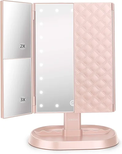 Miniatura 10 de deweisn Espejo de maquillaje con iluminación triple con 21 luces LED, aumento 1x/2x/3x y atenuación de pantalla táctil, dos fuentes de alimentación