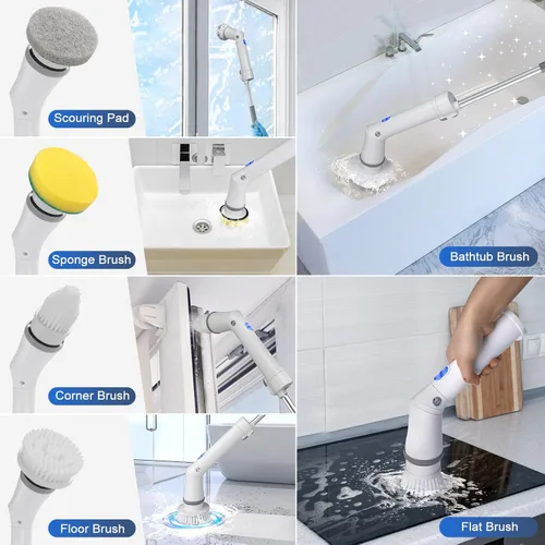 Miniatura 5 de Qimedo Limpiador Eléctrico Recargable Mejorado para Limpieza, Limpiador Giratorio Manual de 45 Pulgadas con Mango Largo Extendido, Limpiador
