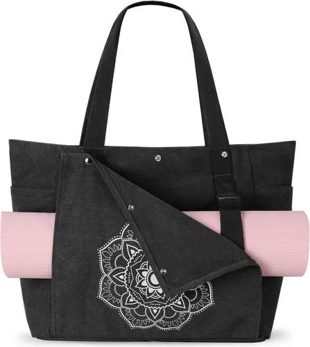 Miniatura 10 de Gonex Bolsa para Esterilla de Yoga, Bolsa de Gimnasio Tipo Tote con Múltiples Bolsillos para Mujeres y Hombres, Portaesterillas de Yoga de Lona
