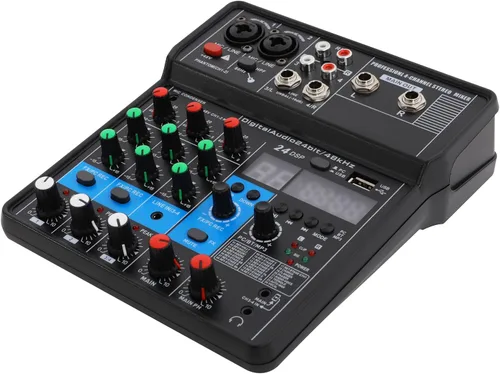 Miniatura 6 de Mezclador de audio Bluetooth Live Studio de 4 canales, pantalla LED, consola de mezcla USB profesional con ecualizador de 3 bandas, consola