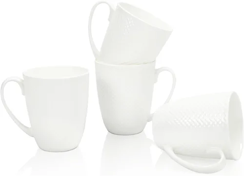 Miniatura 11 de Tazas de Café Blancas de Porcelana Fina de Hueso en Juego de 2, Tazas de Té de 11 Oz con Mango Grande, Tazas de Café de Cerámica Ligeras, Tazas