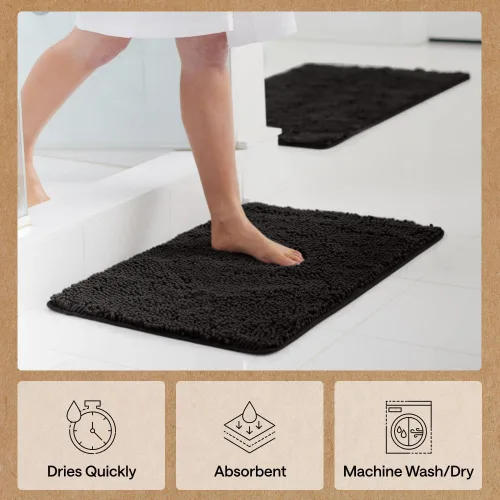 Miniatura 7 de GORILLA GRIP Alfombra de baño 30x20, felpilla gruesa y suave absorbente, microfibra de secado rápido, alfombras para piso de ducha con respaldo