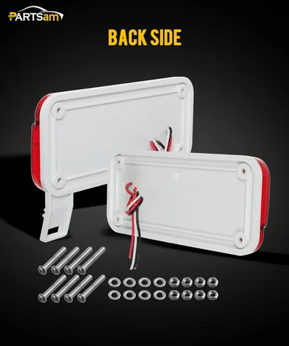 Miniatura 4 de Partsam Luces traseras rectangulares LED rojas para caravana, remolque, parada de freno, giro, luz blanca para matrícula, 49 LED con soporte de rojo