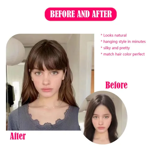 Miniatura 2 de Extensiones de cabello humano real con flecos, clip en flequillo, con sienes