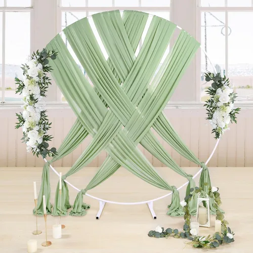 Miniatura 13 de Tela drapeada para arco de boda, 6 paneles de tela de gasa blanca, cortinas de telón de fondo transparente de 6 yardas para decoración de baby Blanco