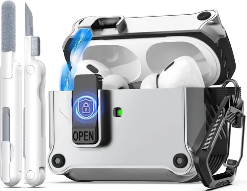 Miniatura 95 de R-fun - Funda para audífonos compatible con AirPods de 4.ª generación 2024, cubierta protectora de expulsión automática a prueba de caídas, puerto