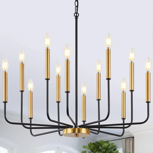 Miniatura 14 de Lámpara de araña negra, moderna lámpara de comedor de granja de 6 luces con cadena, accesorios de iluminación colgantes de metal, luces de comedor