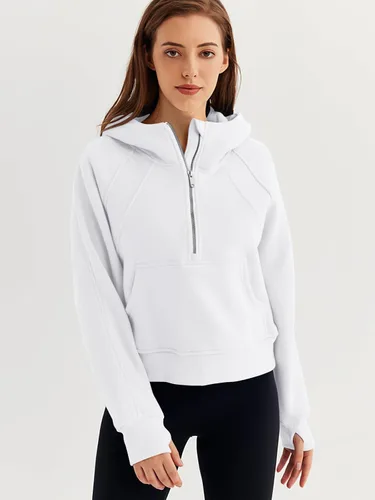 Miniatura 2 de WYNNQUE Sudadera corta con capucha para mujer, manga larga, forro polar, media cremallera, ropa de otoño