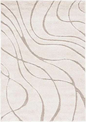 Safavieh Florida Shag Collection - Alfombra de área de 2 x 3 pies, color crema/beige, diseño geométrico, felpa de 1.2 pulgadas de grosor, ideal para